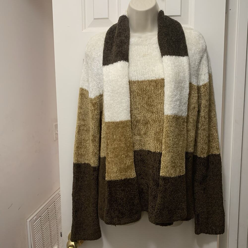 Vintage Premier International Chenille Sweater w/ Button-On Scarf M 90s Y2K
